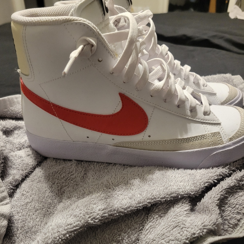Nike Orange and White High-Top Blazer Sneakers
